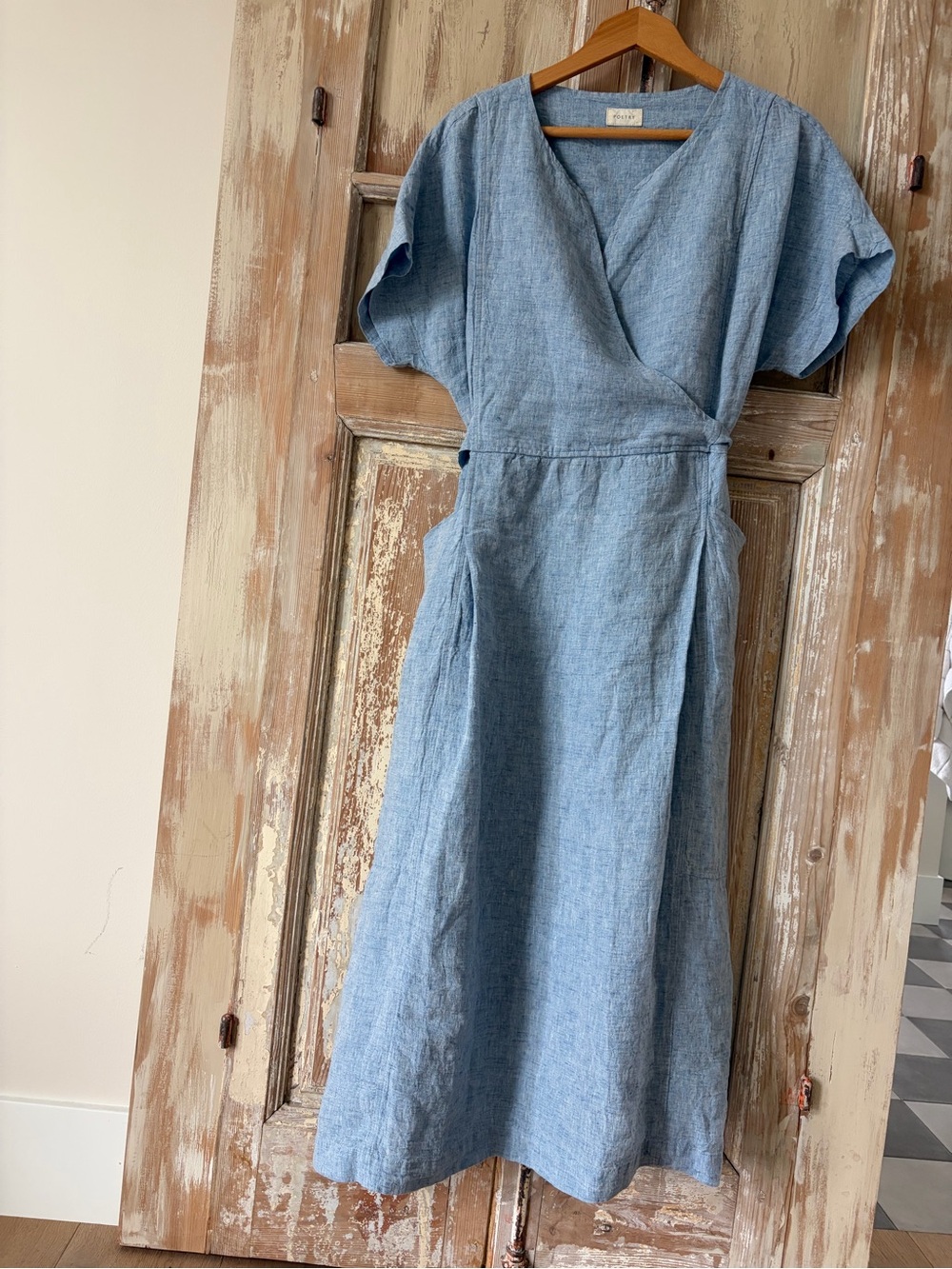 Poetry Light Blue Linen Midi dress
